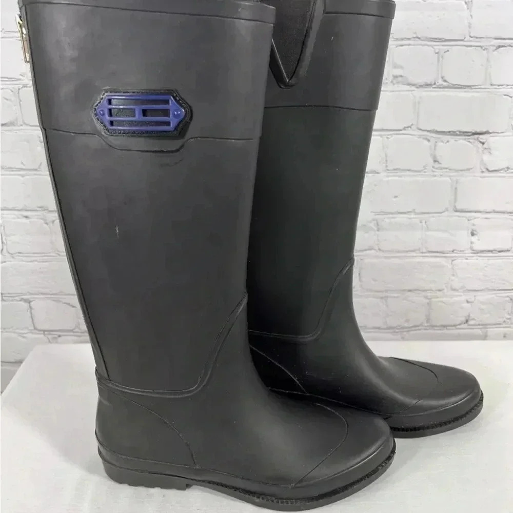 Tommy Hilfiger Women’s 9 Black TWcoastal Tall Rubber Boots Rainboots Rain Winter